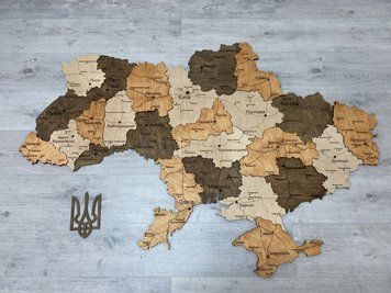 Дерев'яна карта України багатошарова 3D Standart - Тік та палисандр - XS 70х47 см 1757 фото