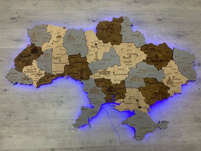 Дерев'яна карта України з підсвічуванням багатошарова 3D Led Travel - Кам'яний ліс - XL 250х165 см 1756_4 фото