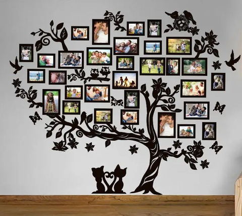 Декор на стену дерево с фоторамками - 66 фото