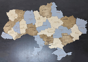 Дерев'яна карта України багатошарова 3D Simpl - Кам'яний ліс - XS 70х47 см 1704 фото