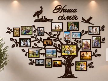 Сімейне дерево, рамки для фото, фотографій на стіну 20 рамок / Фоторамка / Фотоколаж дерево / Сімейна рамка - 200х150 - Венге Амір 1776 фото